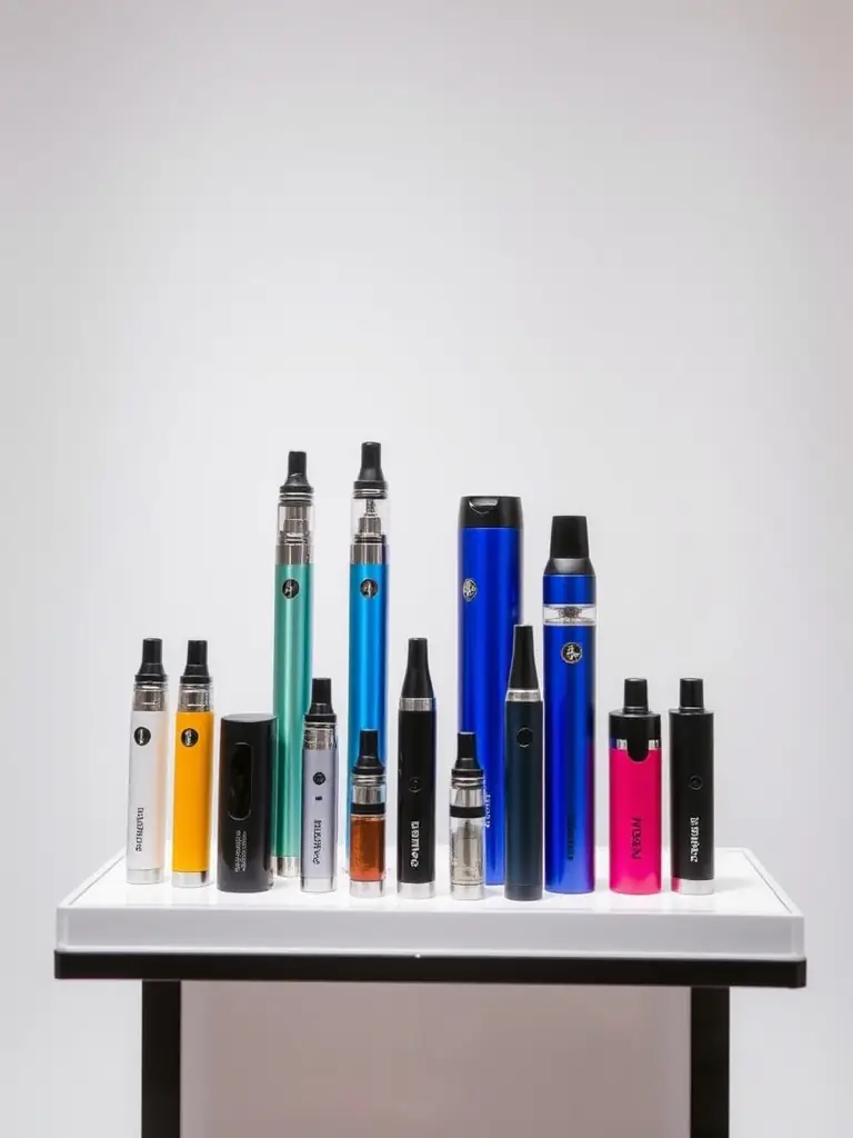 A high-quality photograph showcasing a diverse range of disposable vapes in various colors and designs, arranged neatly on a clean surface, highlighting their portability and ease of use for the ChinaVapeFactories.com website.